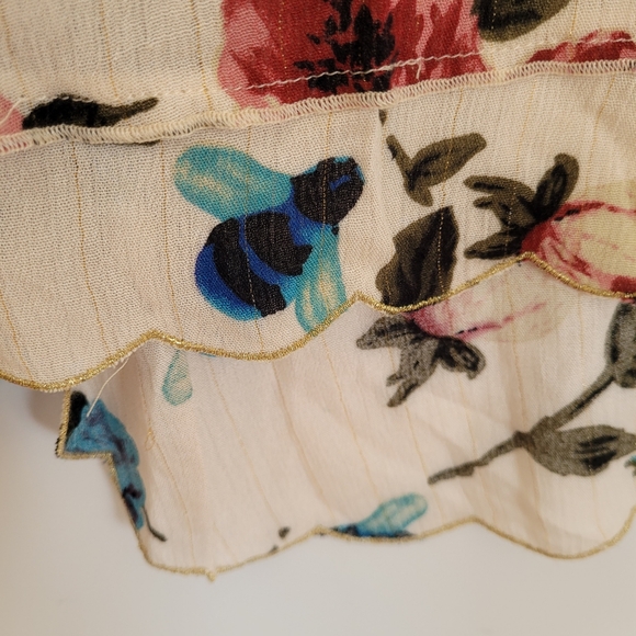 ARATTA Silent Journey Velvet Cream Floral Top Embroidered Sequines Boho Country - Picture 13 of 15